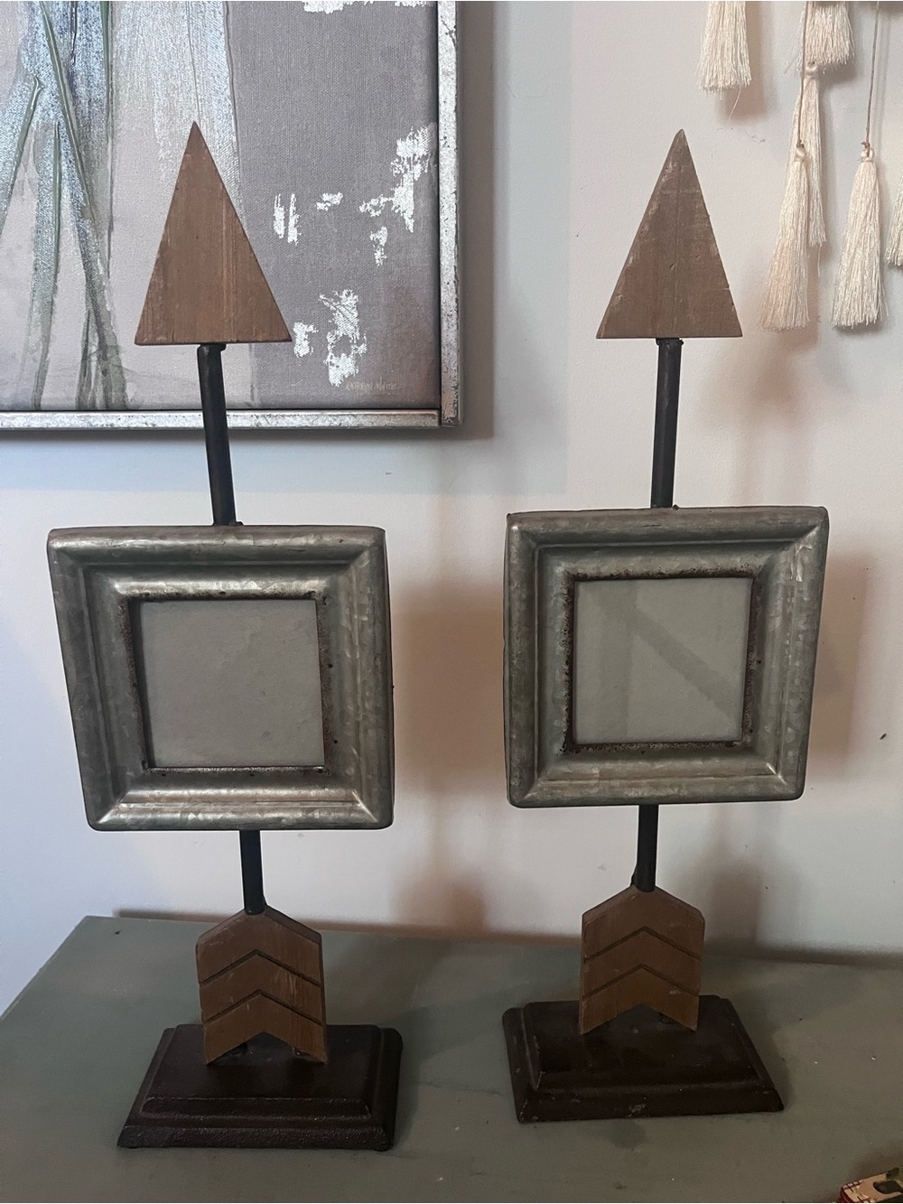 Decorative Metal Arrow Frame Accent in Gray and Brown - 20”